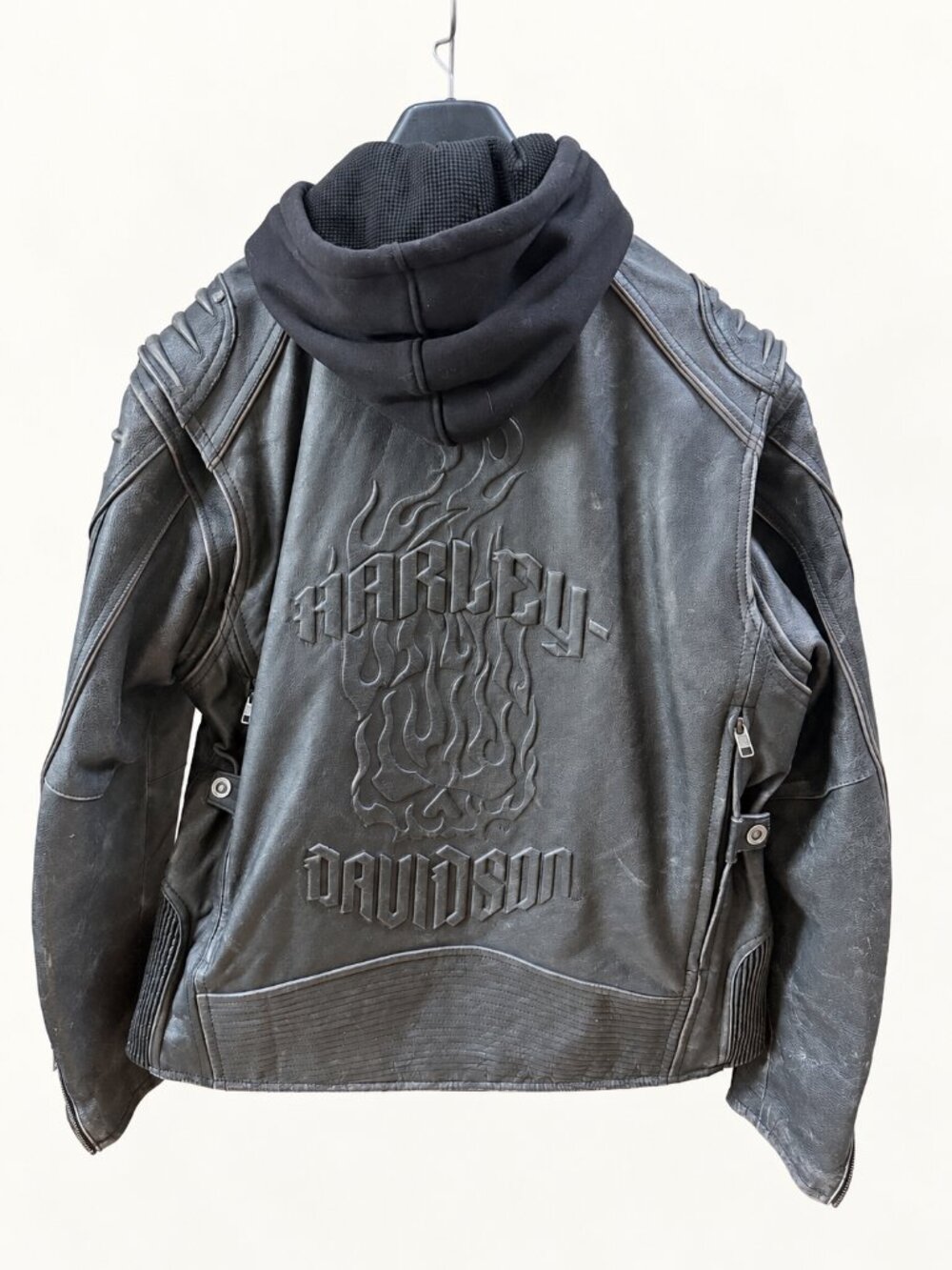 Harley-Davidson Distressed Leather Hooded Motorcycle Jacket Men’s Large